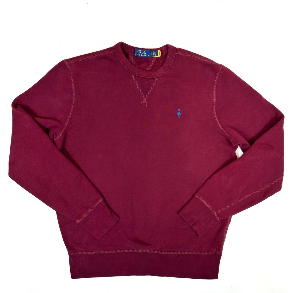 Polo Ralph Lauren Mens Small Burgundy Maroon Fleece Crewneck Sweatshirt Pony